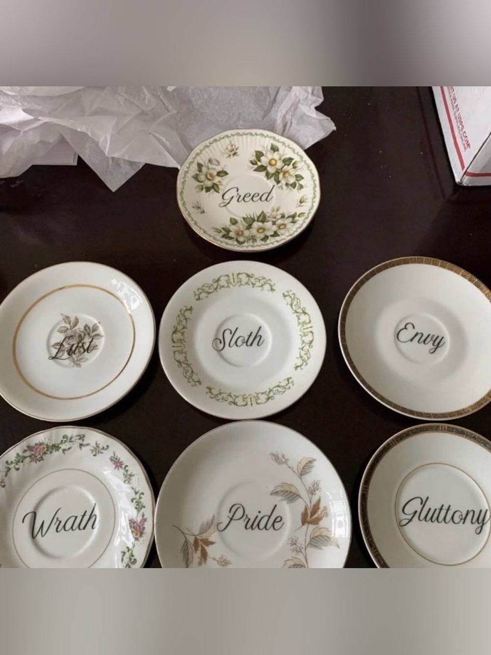 Porcelain Seven Sins Decorative Saucer Set - punk alternative tattoo goth style